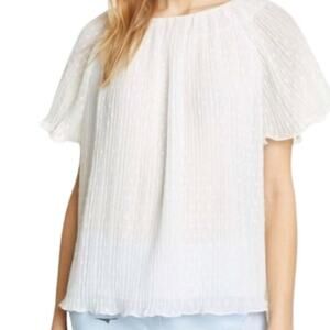 Lewit White Swiss Dot Blouse Peasant Shirt Puff Sleeve Chiffon Ivory Medium $269